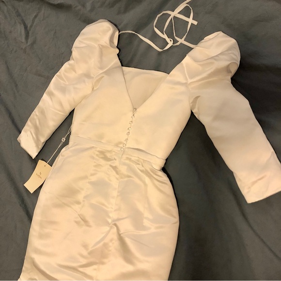 Light in the Box Vintage White Ivory Midi Tea Length Dress Puff Sleeve Size 4 - Picture 5 of 12